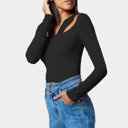 Vit Långärmad Skjorta Dam med V-Neck i Polyester – Trendig och Mångsidig för Vardag och Formella Tillfällen 2