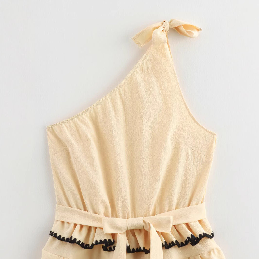 Dam Klänning Asymmetrisk Axeldesign Polyester Kort Kjol-2