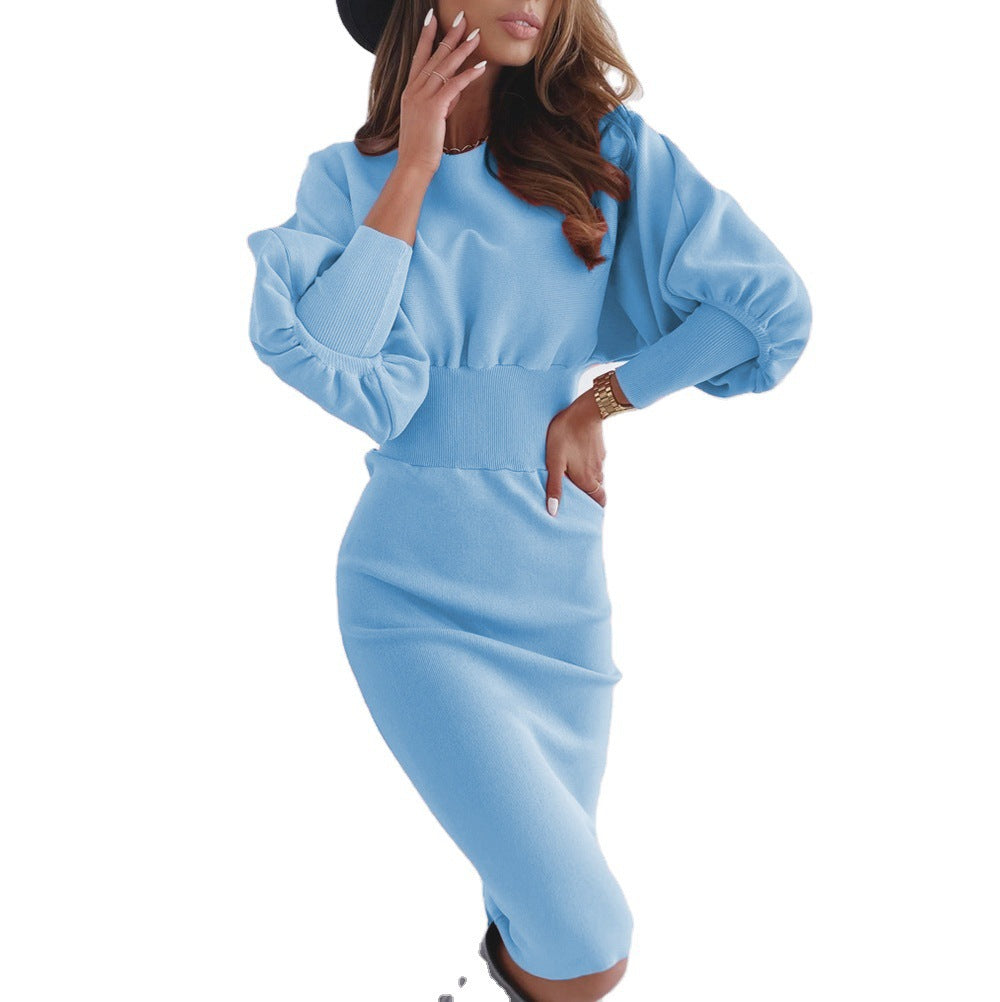 Kvinnors Bodycon Klänning Rundhals Långärmad Spandex-4