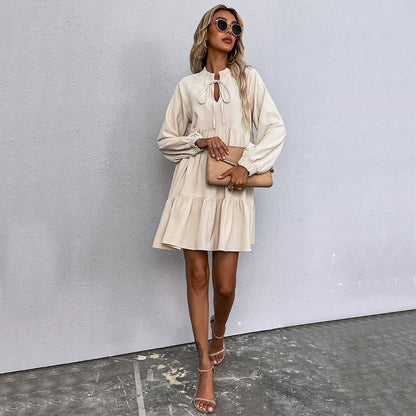 Kvinna A-Line Kjol med Puffärmar Polyester Monokrom-4