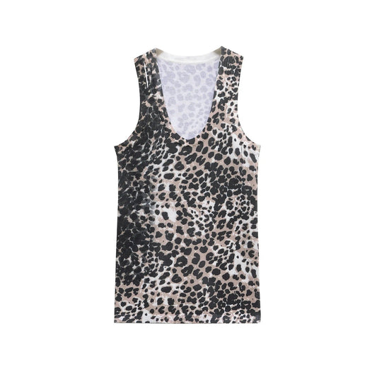 Kvinnors Ärmlös Topp Leopardmönster Andningsbart Material 1