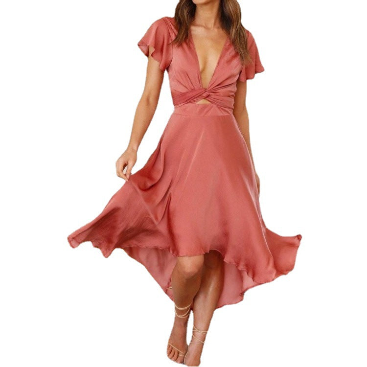 Kvinnor Klänning Oregelbunden V-ringning Kort Ärmar Polyester 6