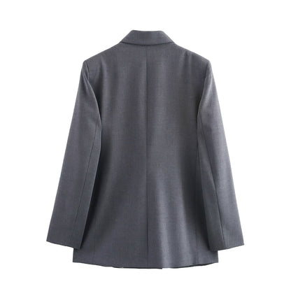 Damkostym Tvådelad Jacka och Bredbyxor i Polyester, Elegant Stil-3