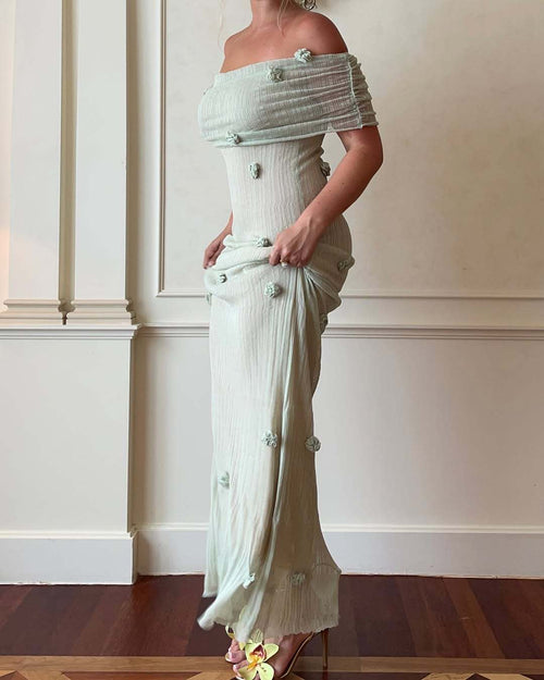 Maxiklänning Dam Off-Shoulder med Dekorativa Detaljer – Lång Sommarklänning i Andningsbart Material 1
