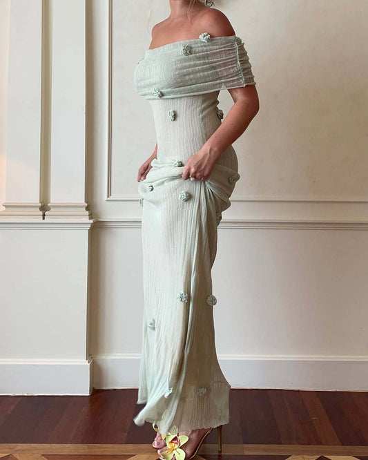 Maxiklänning Dam Off-Shoulder med Dekorativa Detaljer – Lång Sommarklänning i Andningsbart Material 1