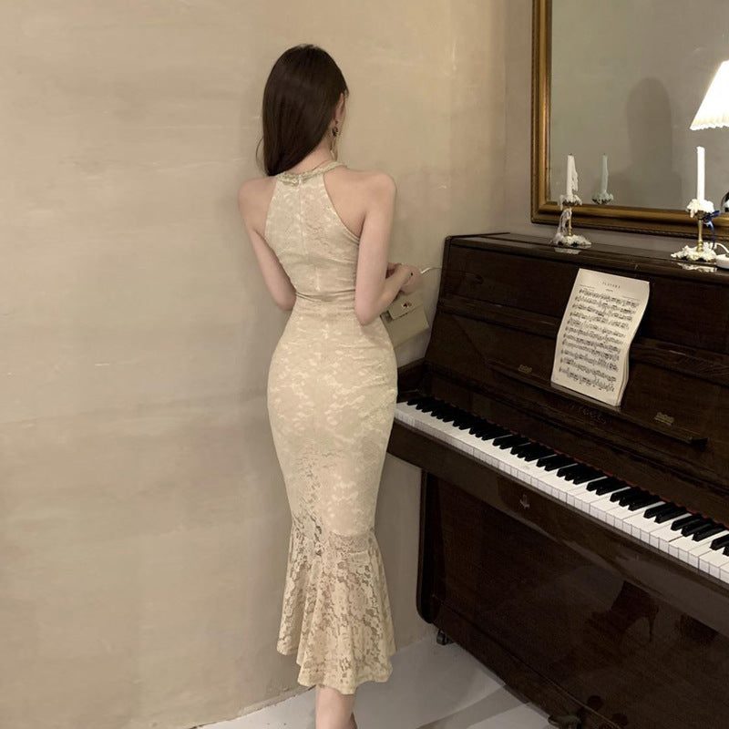 Dam Klänning Halterneck Maxirock Polyester Spetsig Chic-4