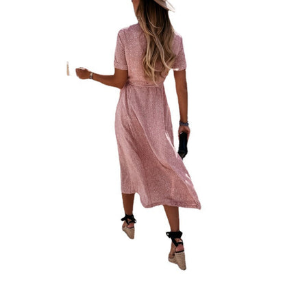 Kvinnors Midi Klänning A-linjeformad Polyester med Blommönster-6