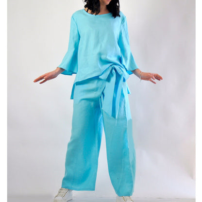 Variant image for Dam Casual Set Vid Top och Långa Byxor i Bomull och Linne-1