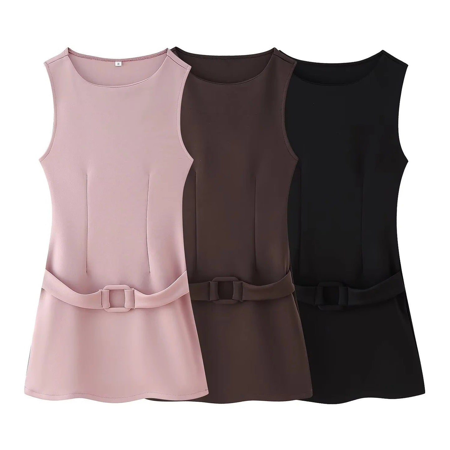 Ärmlös Klänning för Kvinnor med Midjebälte – Högkvalitativt Tyg, Cirkulär Halsringning, Justerbar Passform 2