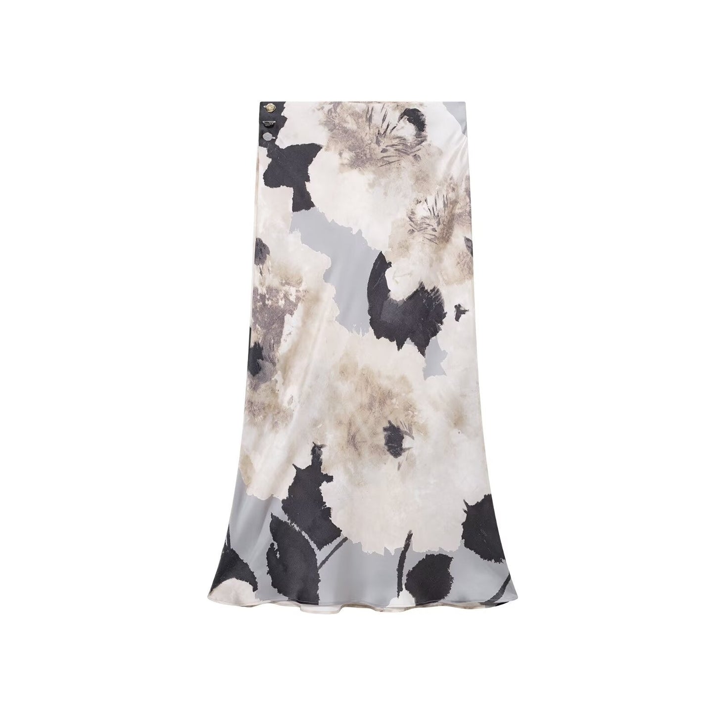 Kvinnors Kjol och Topp Set i Tryckt Satin, Midi Längd, Mjuk Spandex-5