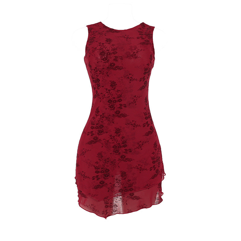 Dam Miniklänning Blommigt Jacquard Ärmlös Figurnära 6