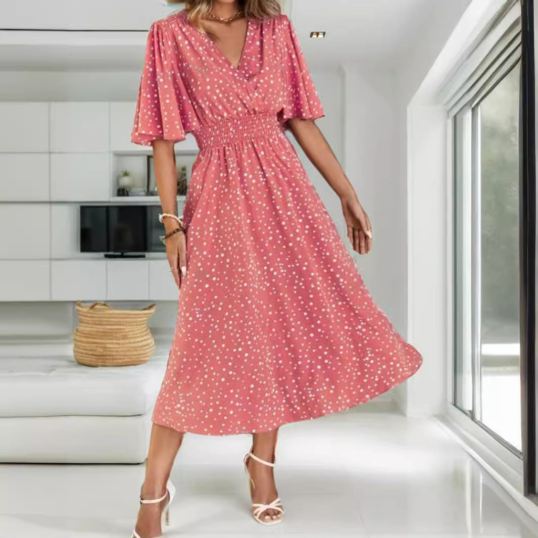 Damklänning A-linjeformad med V-ringning och Elastisk Midja i Polyester-4