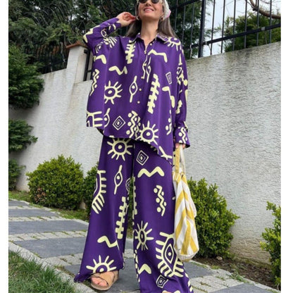 Kvinnors Tvådelad Sats Löst Topp Höga Midja Byxor Polyester Spandex-2