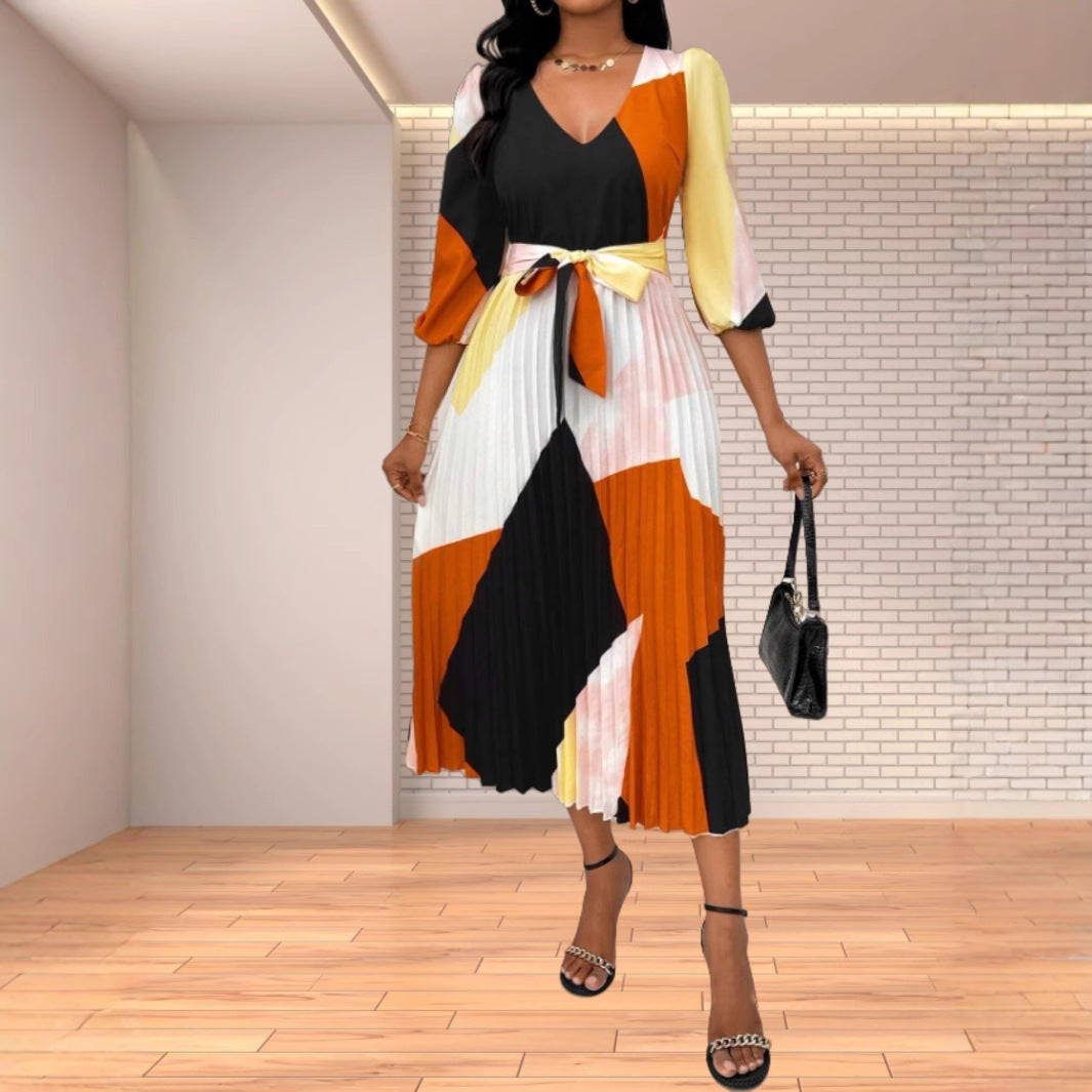 Maxiklänning Dam Geometrisk Mönster Långa Ärmar Polyester-3