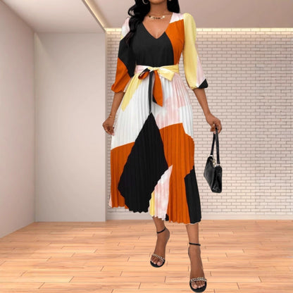 Maxiklänning Dam Geometrisk Mönster Långa Ärmar Polyester-3