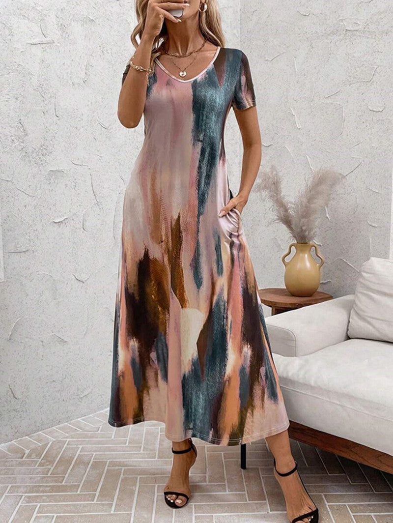 Variant image for Kvinna A-Line Klänning Geometriskt Mönster Kortärmad Polyester-5