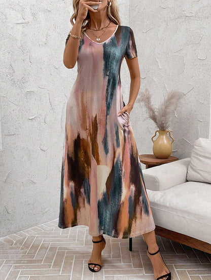 Variant image for Kvinna A-Line Klänning Geometriskt Mönster Kortärmad Polyester-5