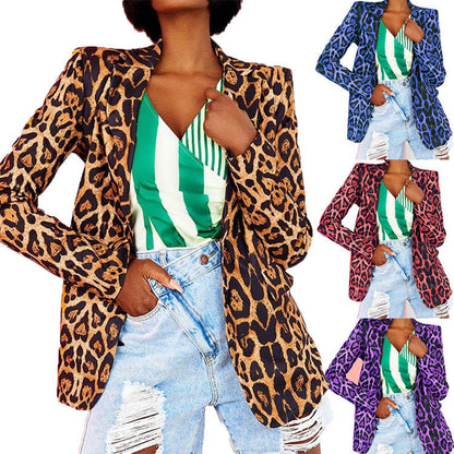 Dam Cardigan Slim Fit Leopardmönster Mjuk Bomullsblandning-2