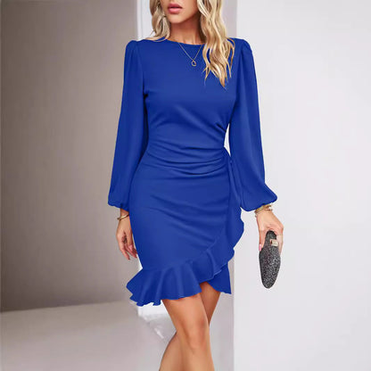 Kvinnors Midi Klänning Puffade Ärmar Polyester-6