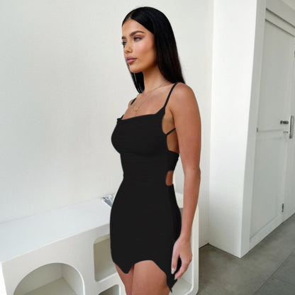 Dam Miniklänning Med Slits Justerbara Spaghettiband Elastiskt Tyg-5