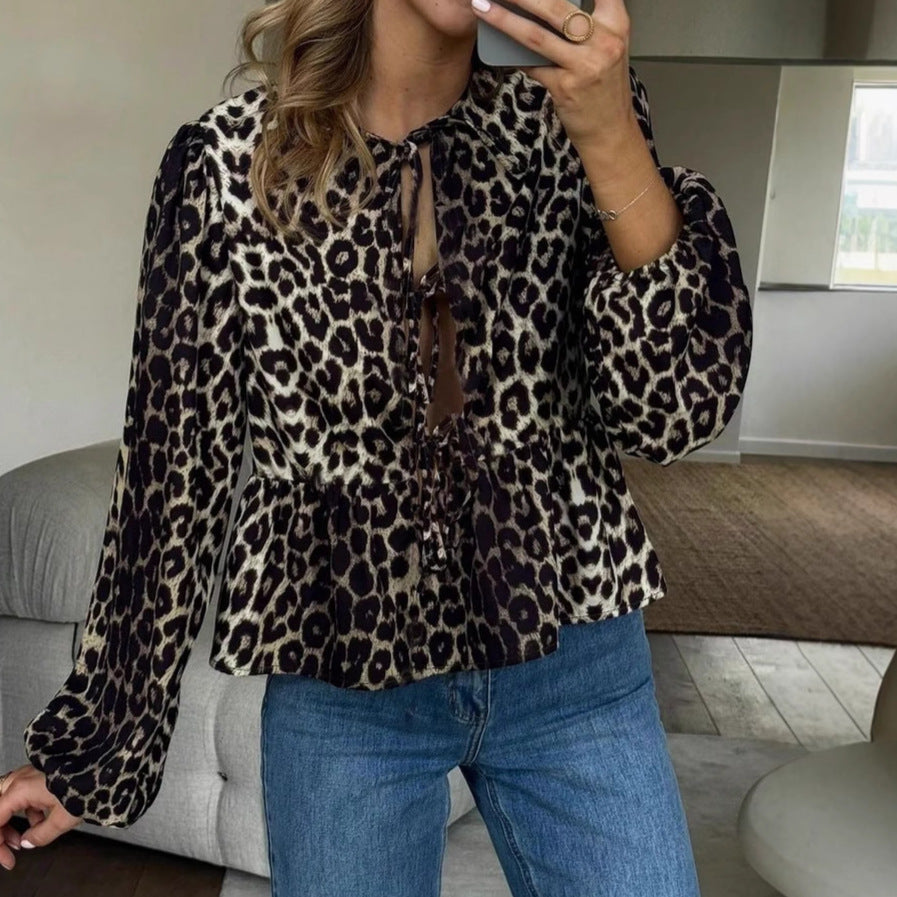 Dam Skjorta Mönstrad Lanternärmar Polyester-2