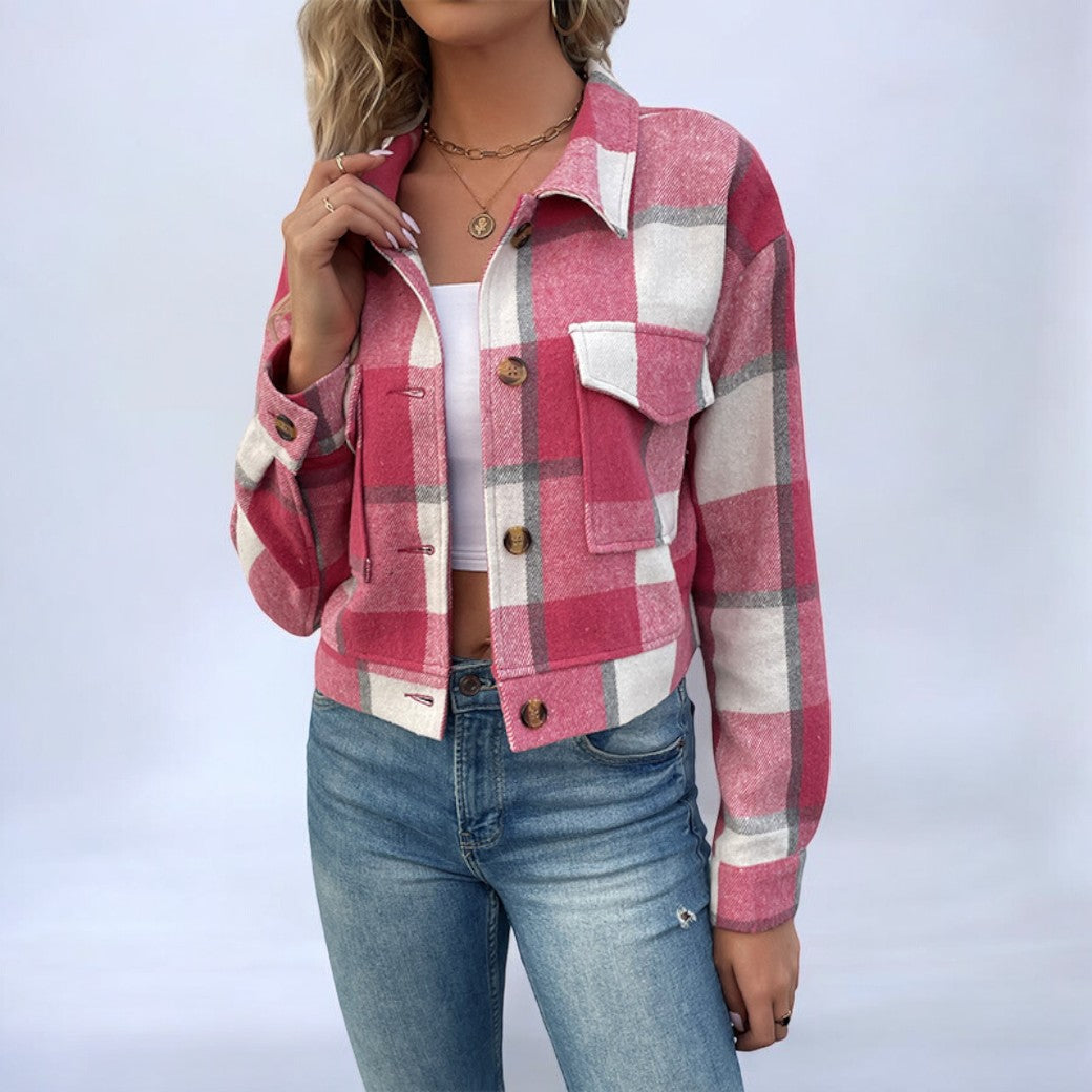 Damjacka Rutigt Stilren Design Polyester för Damer-5