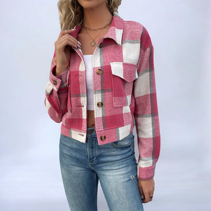 Damjacka Rutigt Stilren Design Polyester för Damer-5