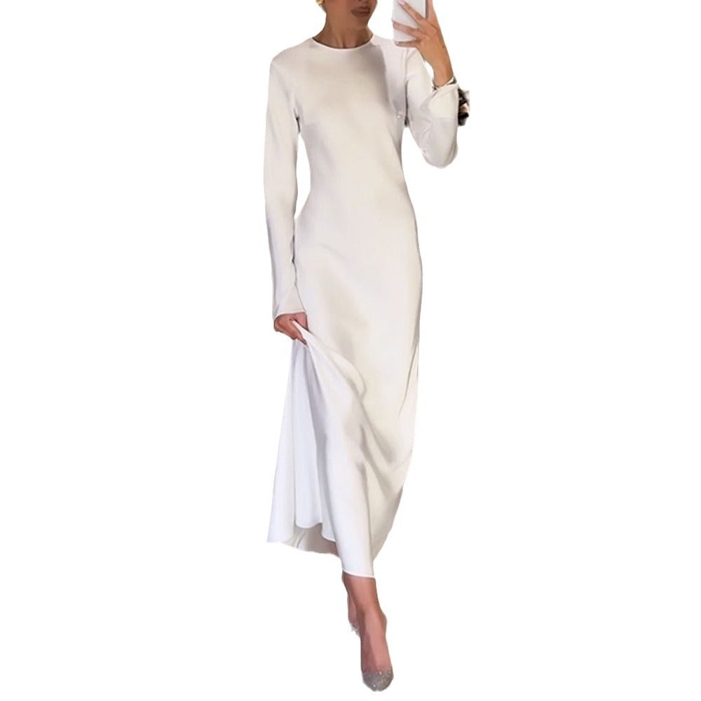 Dam Maxiklänning Långärmad Utställd Högkvalitativt Tyg-1