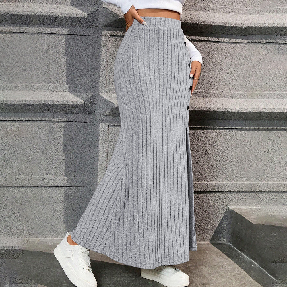 Kvinnors Lång Kjol Draperad Polyester Elegant Stil-5