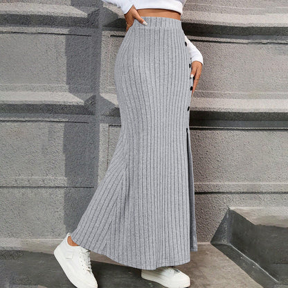 Kvinnors Lång Kjol Draperad Polyester Elegant Stil-5