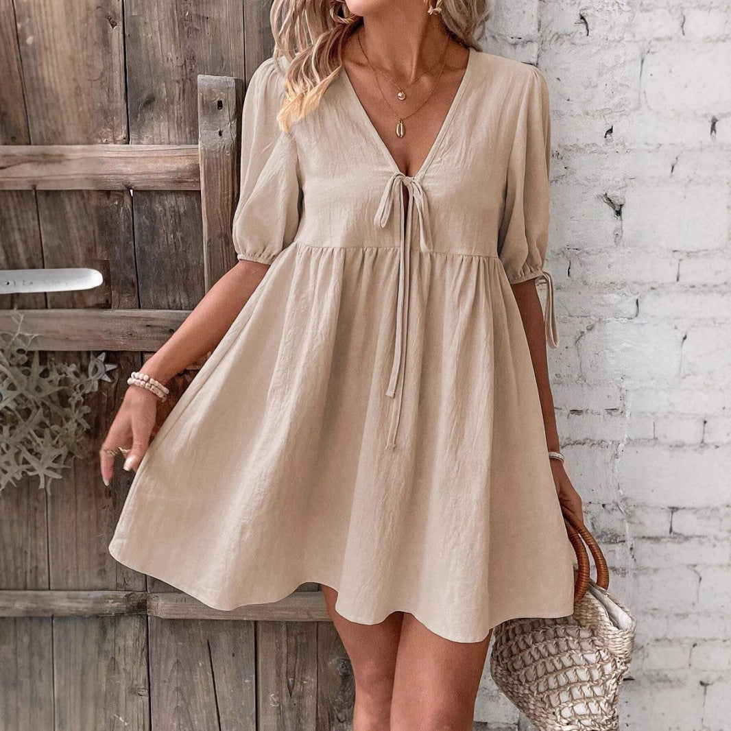 Damklänning V-ringad A-Linjeformad i Mjuk Bomull-2