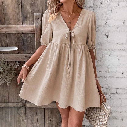 Damklänning V-ringad A-Linjeformad i Mjuk Bomull-2