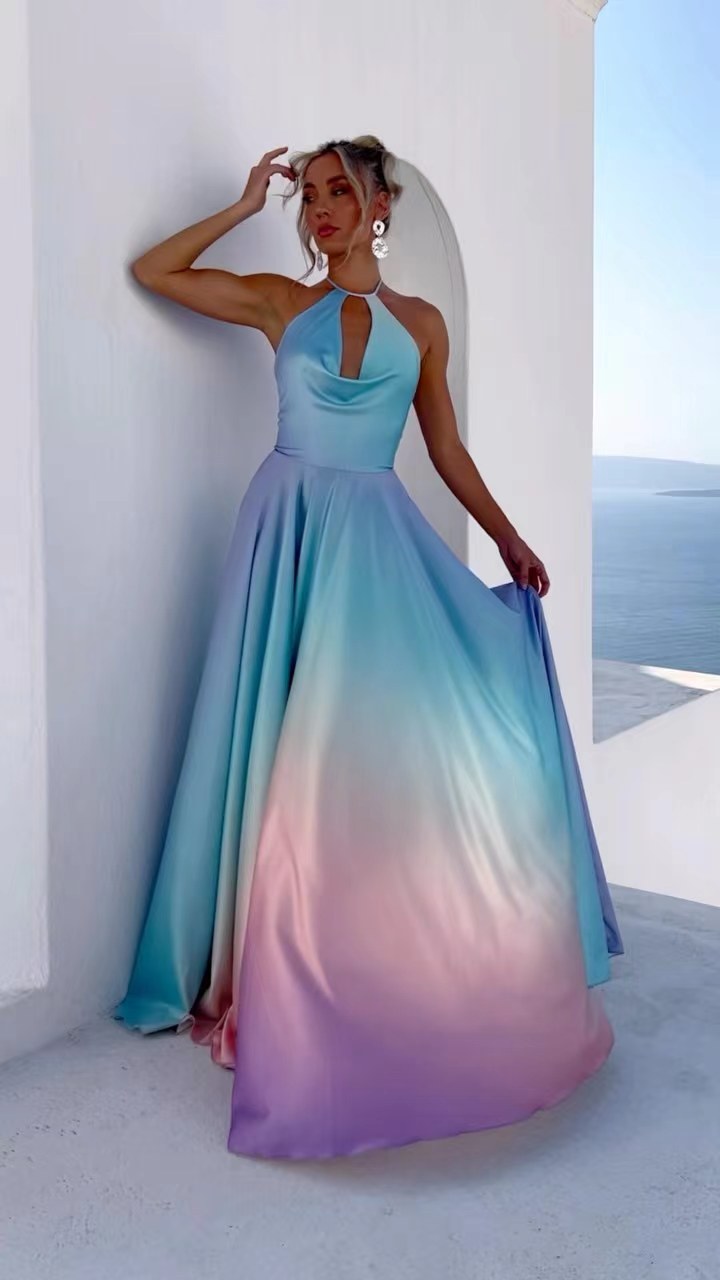 Variant image for Maxiklänning Dam Asymmetrisk Axelhalsband Polyester Långa Klänningar Sommar-1