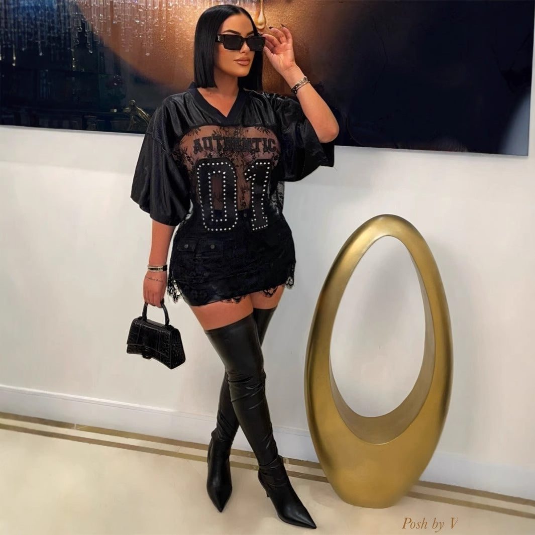 Dam T-shirt Kortärmad V-ringning Polyester Modern Design-2