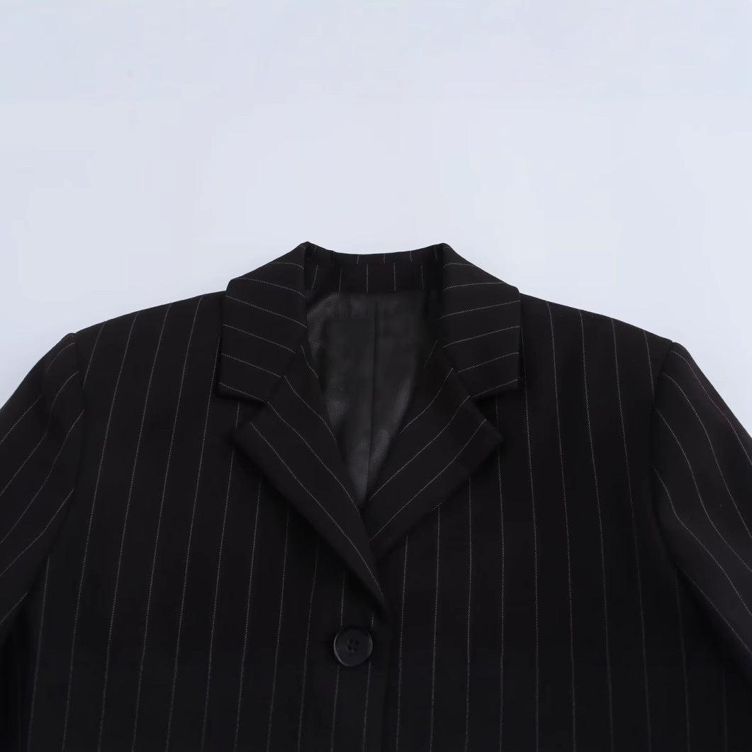 Dam Kostymjacka Randig Minimalistisk Högkvalitativt Tyg-2