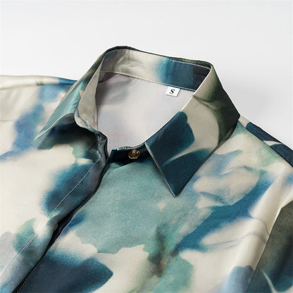 Unisex Långärmad Skjorta Tryckt Satin-4