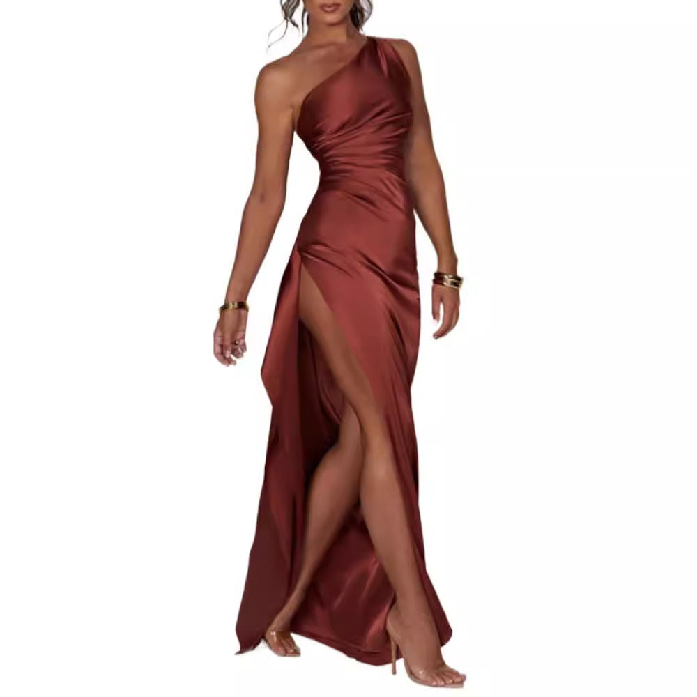 Damklänning Asymmetrisk Midi Satin-6