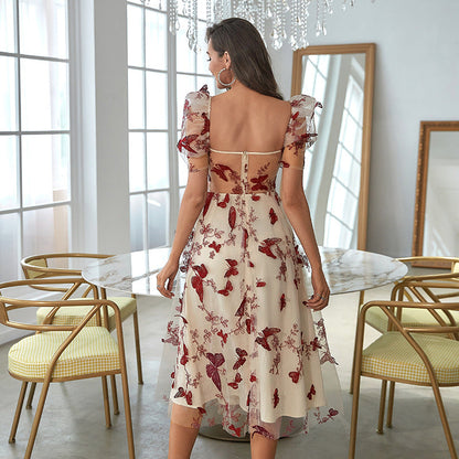 Dam Midiklänning Axelfri Blommönster 100% Polyester-5