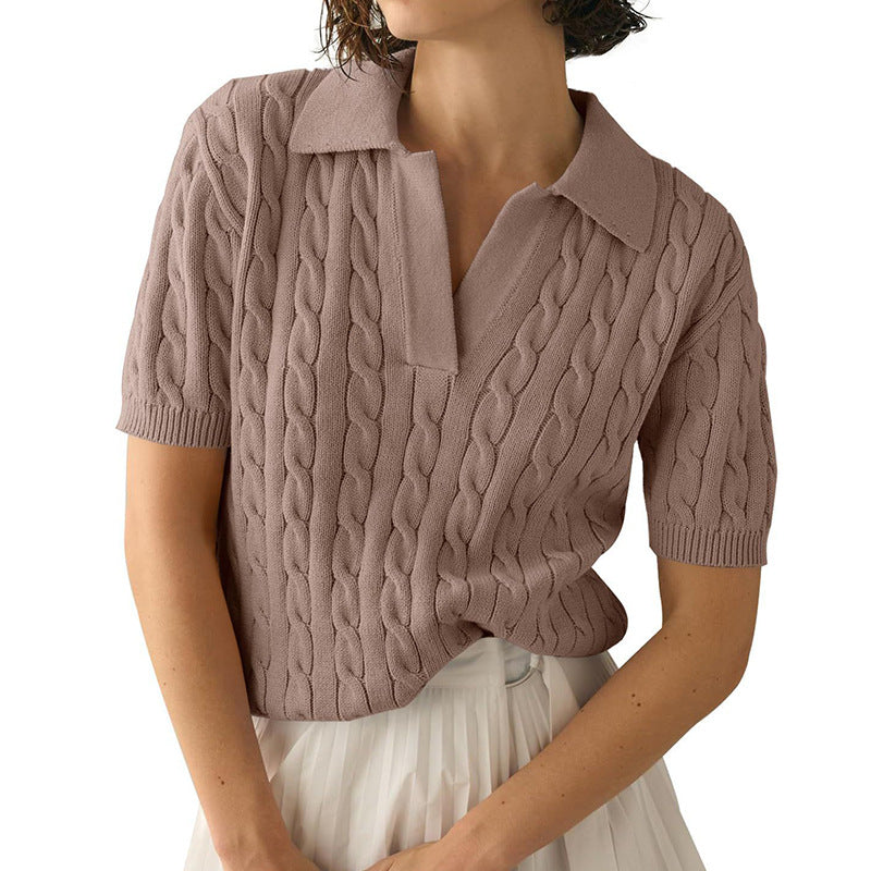 Variant image for Stickad Dam Tröja med Polo Krage och Trekvartsärmar i Viskos och Akryl-13