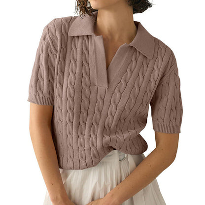 Variant image for Stickad Dam Tröja med Polo Krage och Trekvartsärmar i Viskos och Akryl-13