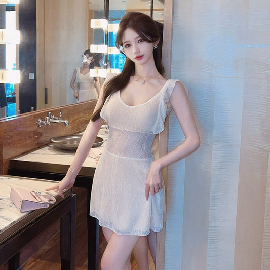 Dam Kort Klänning U-Ringning Patchwork Polyester för Fest och Sommar-1