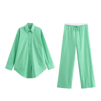 Damset med Dekorativ Skjorta och Långa Byxor i Mjuk Polyester-2