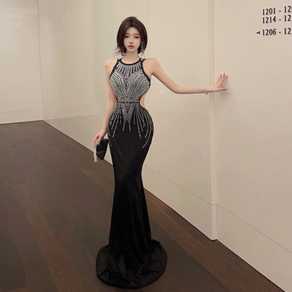 Kvinnors Lång Klänning Ärmlös Rundhals Högkvalitativt Tyg-3