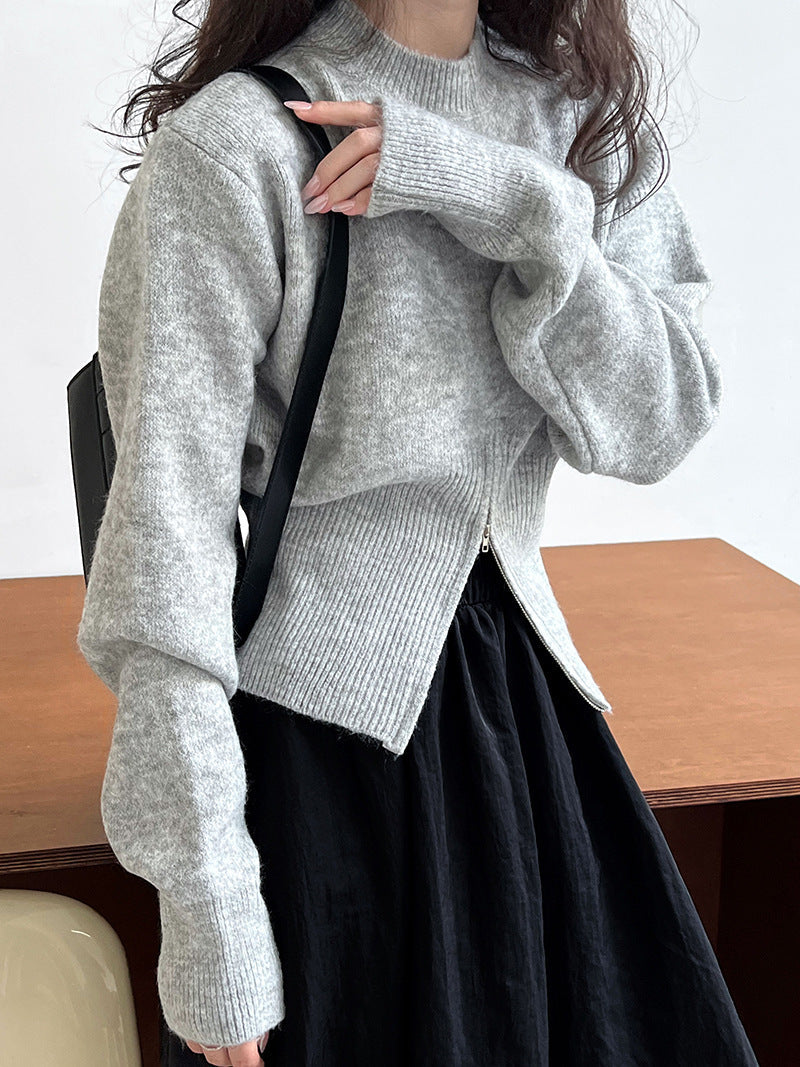 Dam Tröja Rundhalsad med Dragkedja i 100% Bomull-3