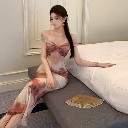 Dam Lång Kjol Flared Mesh Slim Fit-5