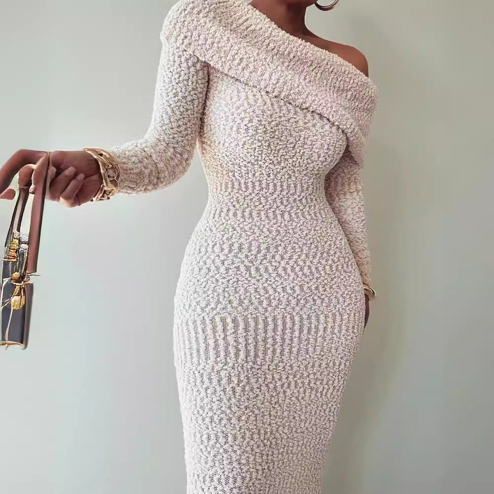 Dam Bodycon Klänning Lång Ärmlös Dilon Elegant Stil-4