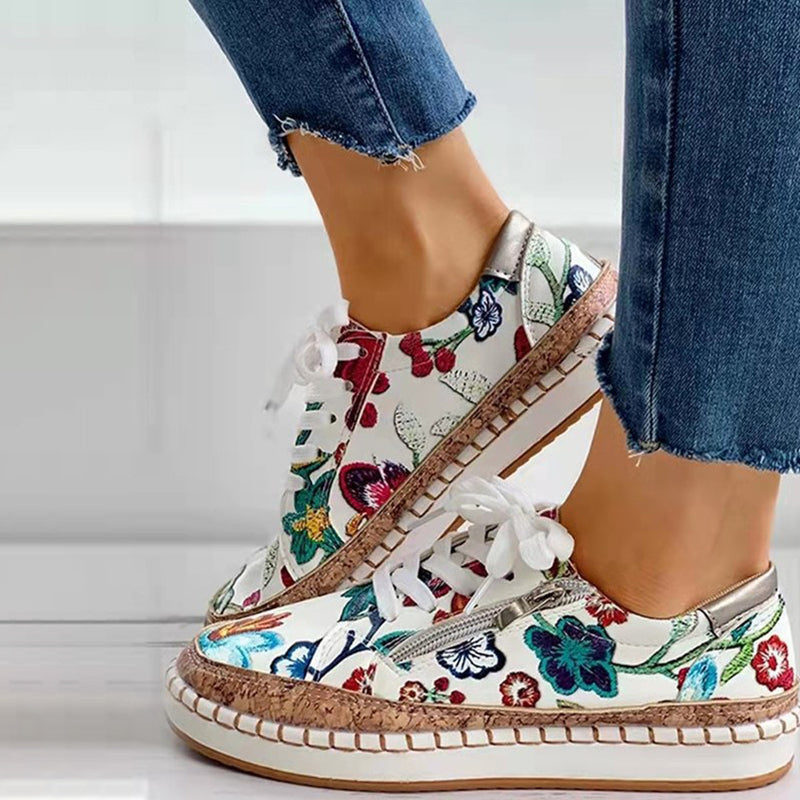 Dam Fritidsskor Velour Läder Rund Tå Gummisula-1