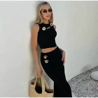 Kvinnors Maxikjol Flödande Topp Högkvalitativt Tyg-4