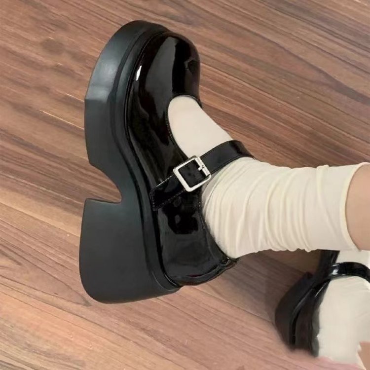 Dam Skor Mary Jane Chunky Klackar Högkvalitativt Färgläder-2