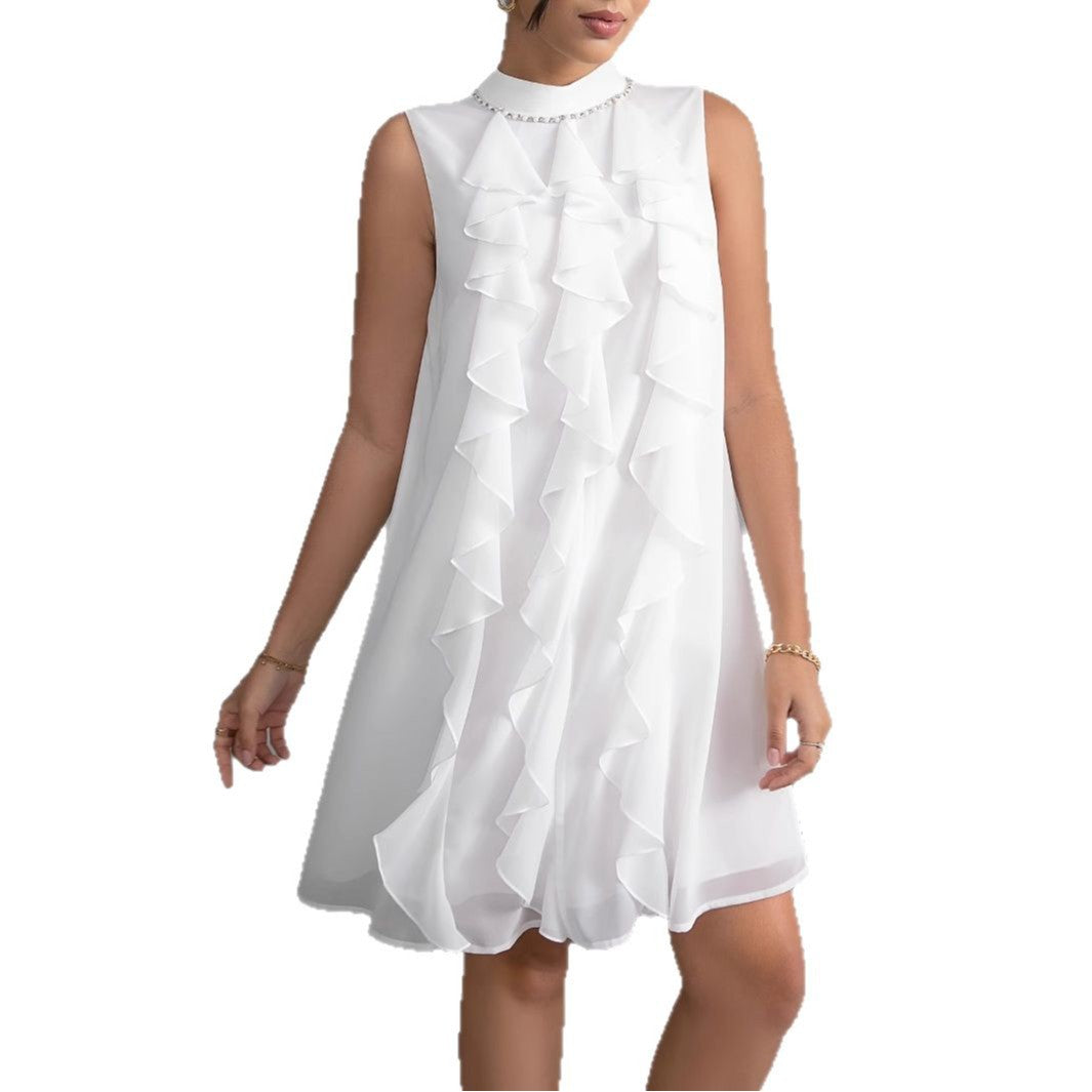 Fina Dam Klänningar Chiffong med Rüsch-detaljer och Elegant Stativkrage-6